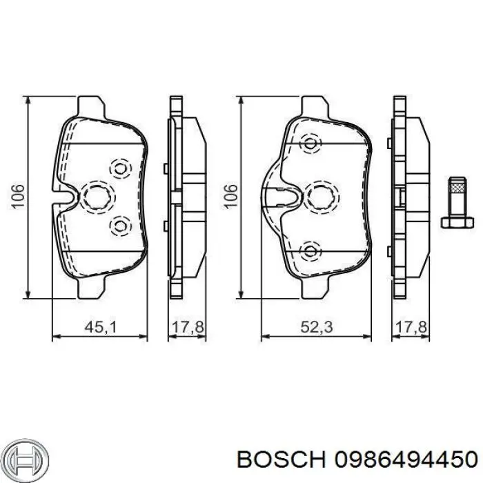 Задние тормозные колодки 0986494450 Bosch