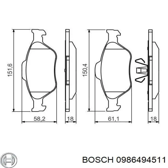 0986494511 Bosch колодки тормозные передние дисковые