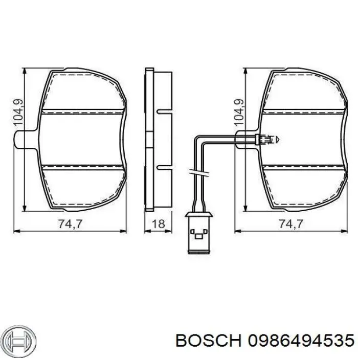 Передние тормозные колодки 0986494535 Bosch