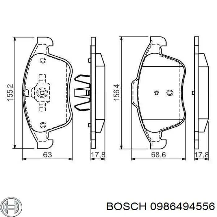 Передние тормозные колодки 0986494556 Bosch