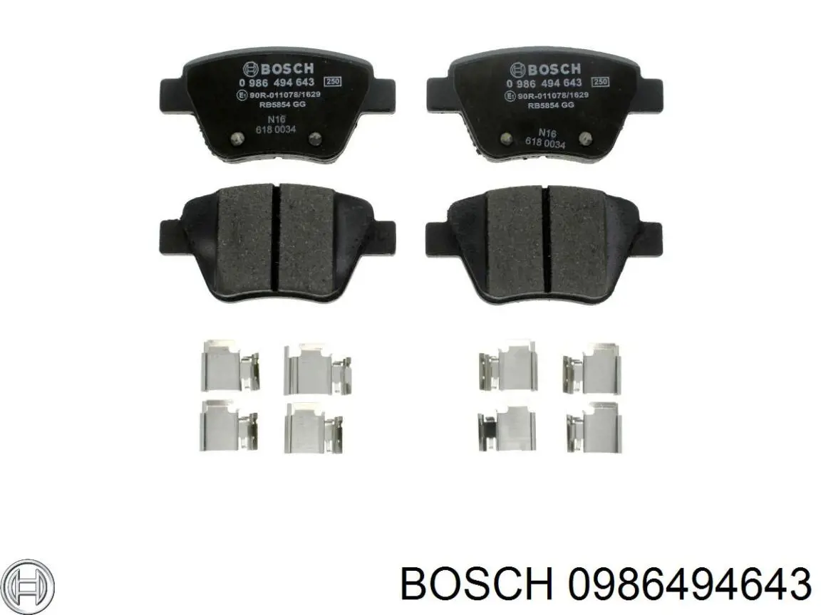 0986494643 Bosch колодки тормозные задние дисковые