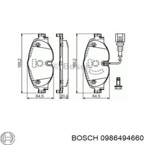 Колодки гальмівні передні, дискові 0986494660 Bosch