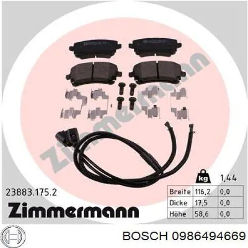 Купить 0986494669 Bosch Колодки тормозные задние, дисковые