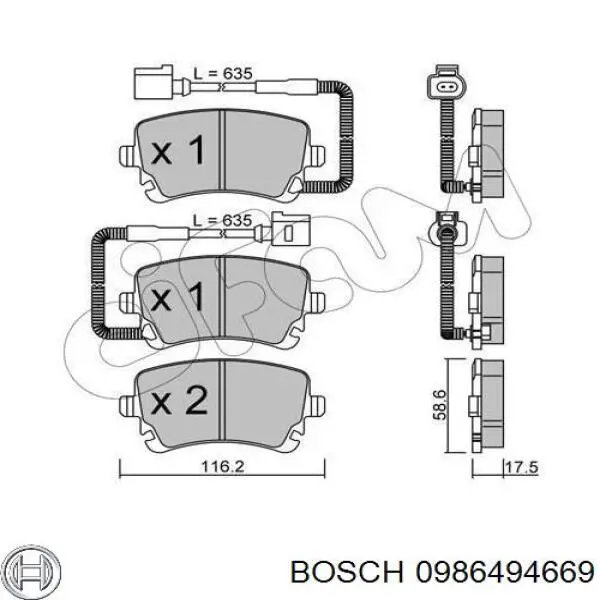 Задние тормозные колодки 0986494669 Bosch