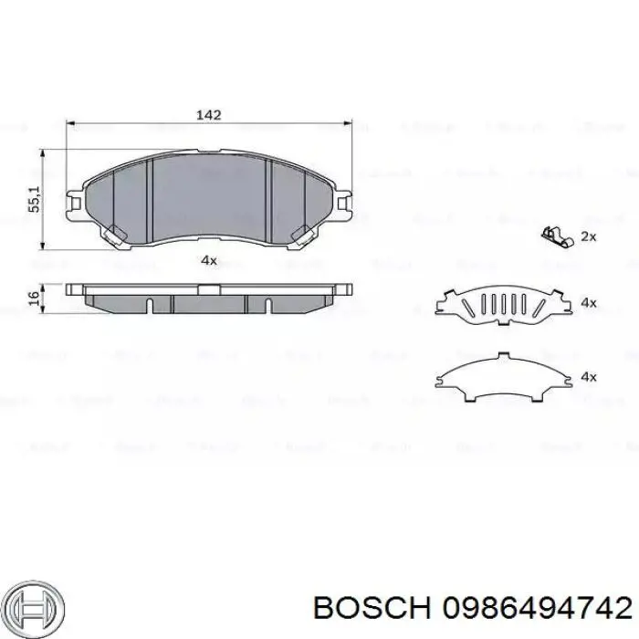 Передние тормозные колодки 0986494742 Bosch