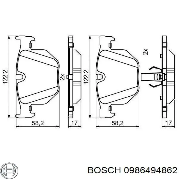 Купить 0986494862 Bosch Колодки тормозные задние, дисковые