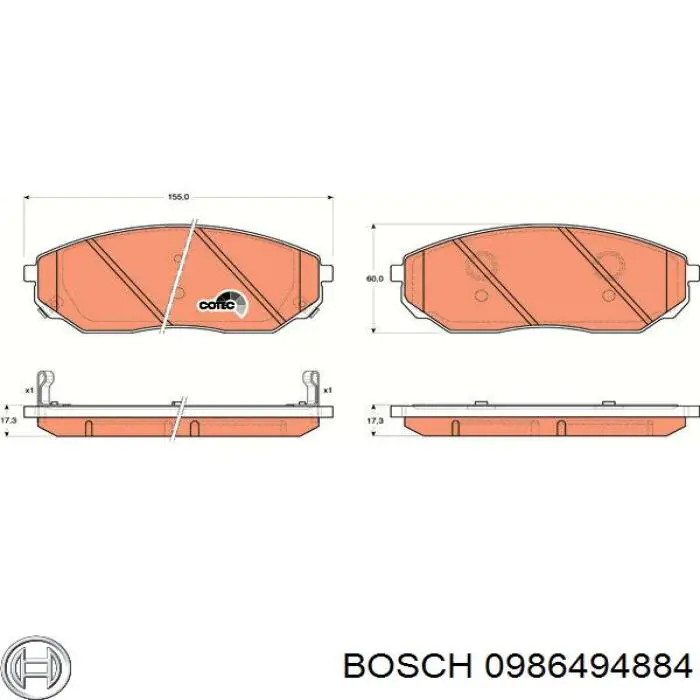 Колодки гальмівні передні, дискові 0986494884 Bosch