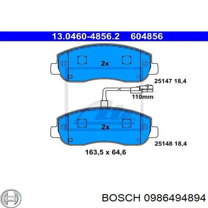 Передние тормозные колодки 0986494894 Bosch