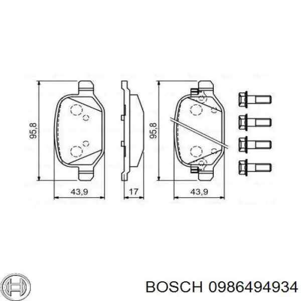 0 986 494 934 Bosch sapatas do freio traseiras de disco