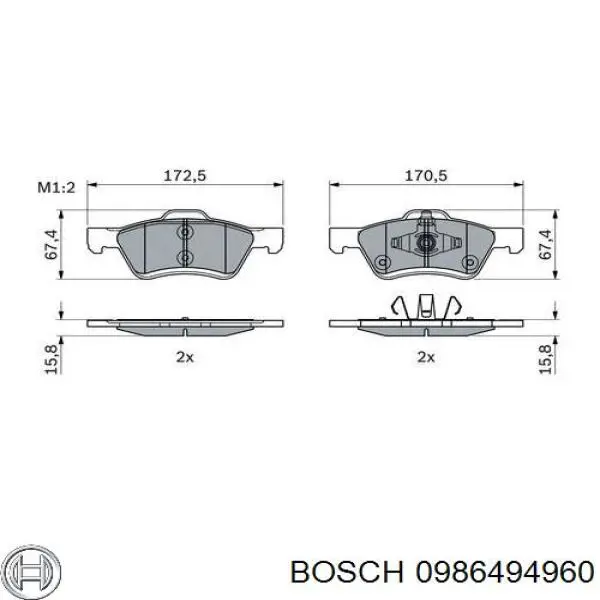 Передние тормозные колодки 0986494960 Bosch