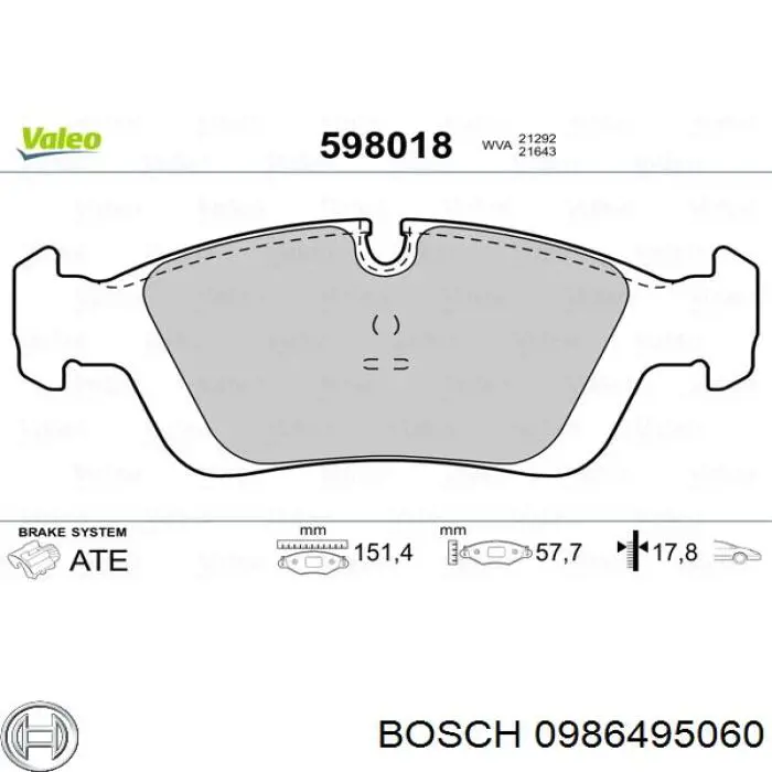 0 986 495 060 Bosch колодки тормозные передние дисковые