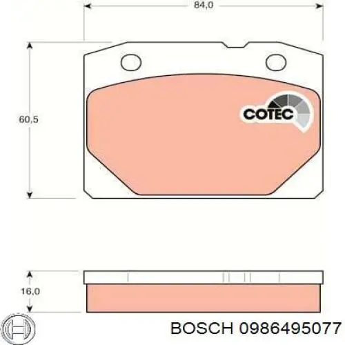 0986495077 Bosch колодки тормозные передние дисковые