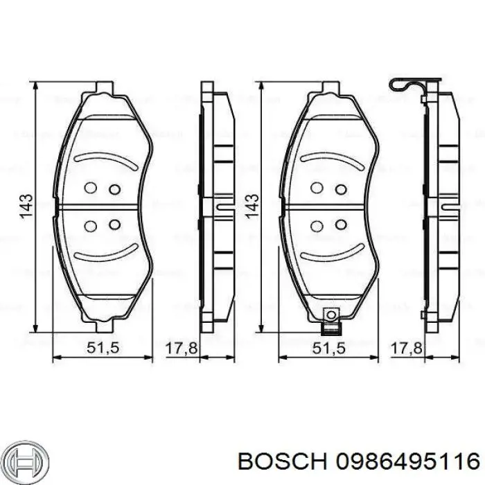 Передние тормозные колодки 0986495116 Bosch