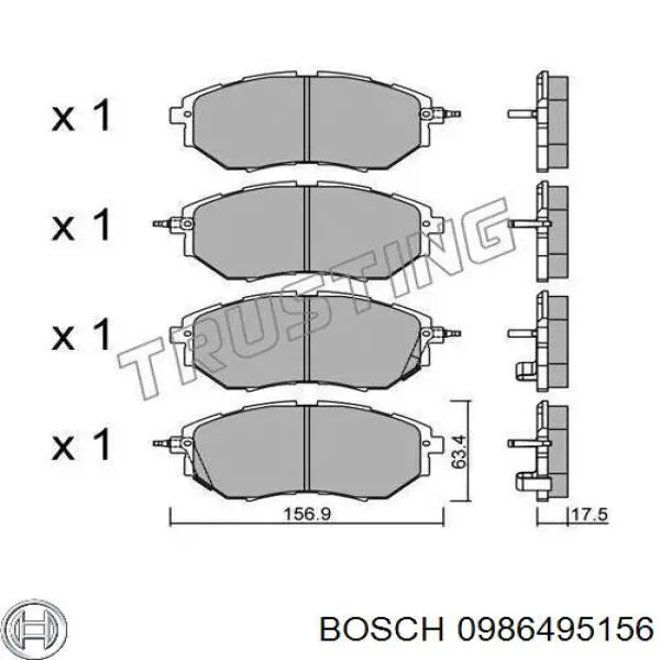 Передние тормозные колодки 0986495156 Bosch