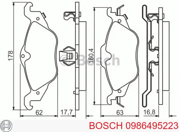 0986495223 Bosch передние тормозные колодки