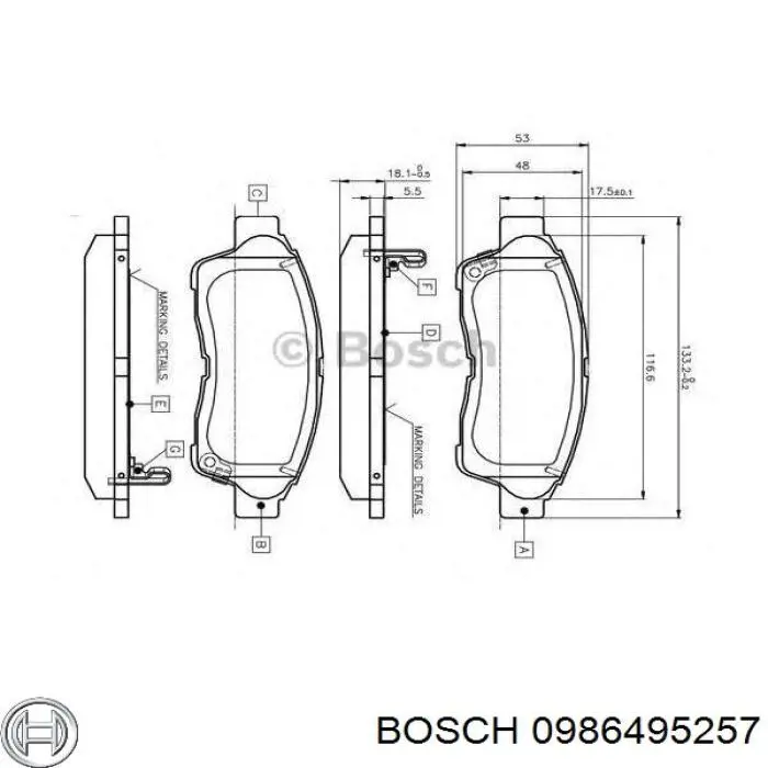 0986495257 Bosch sapatas do freio dianteiras de disco