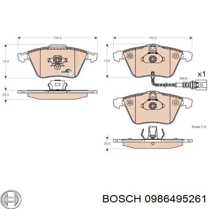 0986495261 Bosch sapatas do freio dianteiras de disco