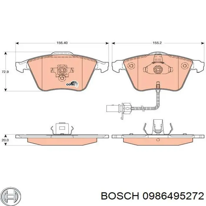 0986495272 Bosch колодки тормозные передние дисковые