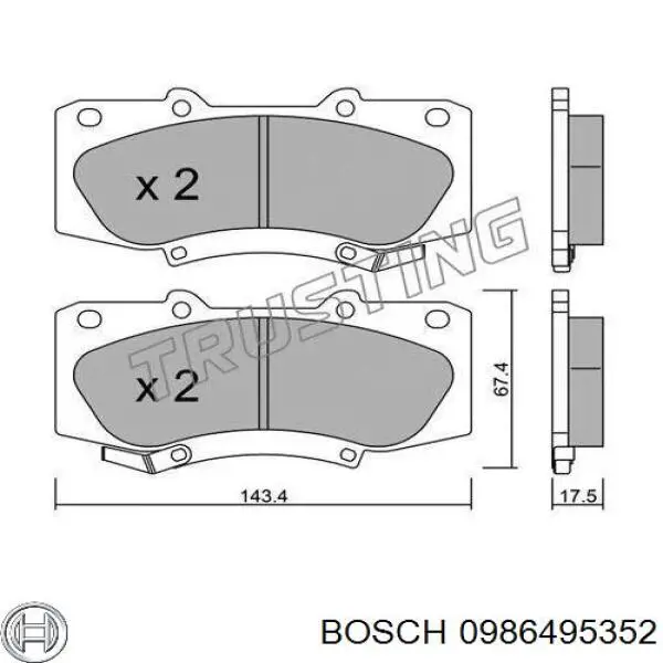 Передние тормозные колодки 0986495352 Bosch