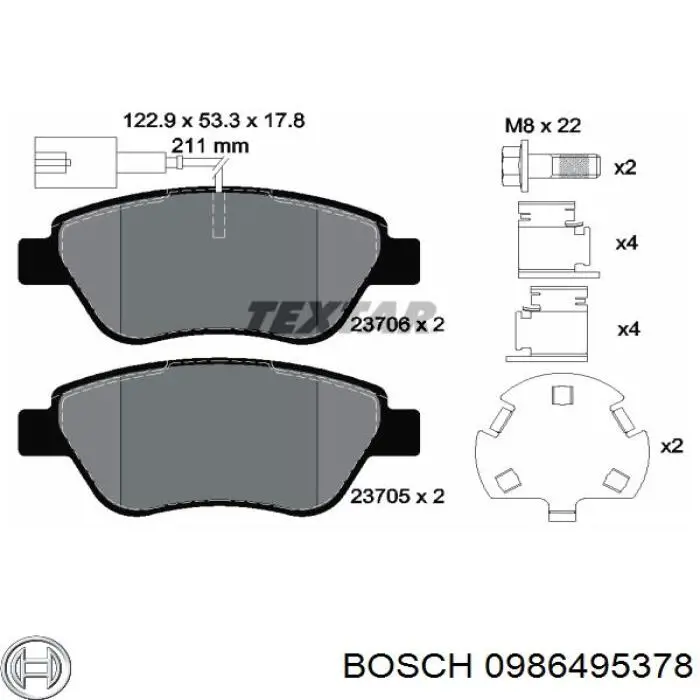 0986495378 Bosch передние тормозные колодки