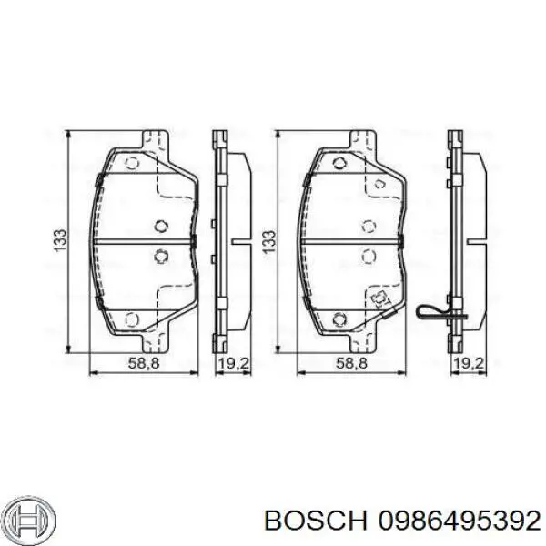 Передние тормозные колодки 0986495392 Bosch