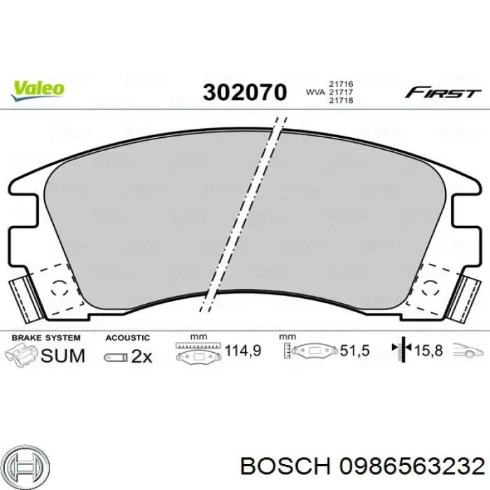 0986563232 Bosch Колодки передние