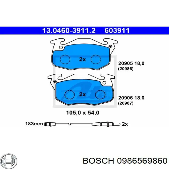 Передние тормозные колодки 0986569860 Bosch