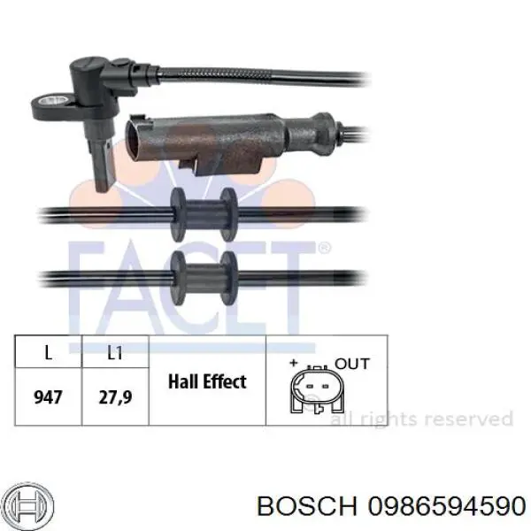 Датчик АБС (ABS) передний BOSCH 0986594590