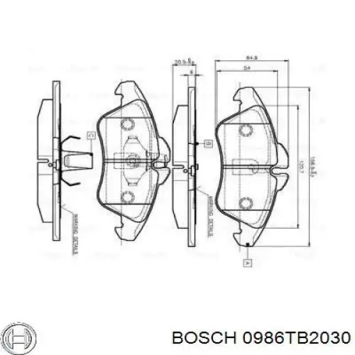 0986TB2030 Bosch колодки тормозные передние дисковые