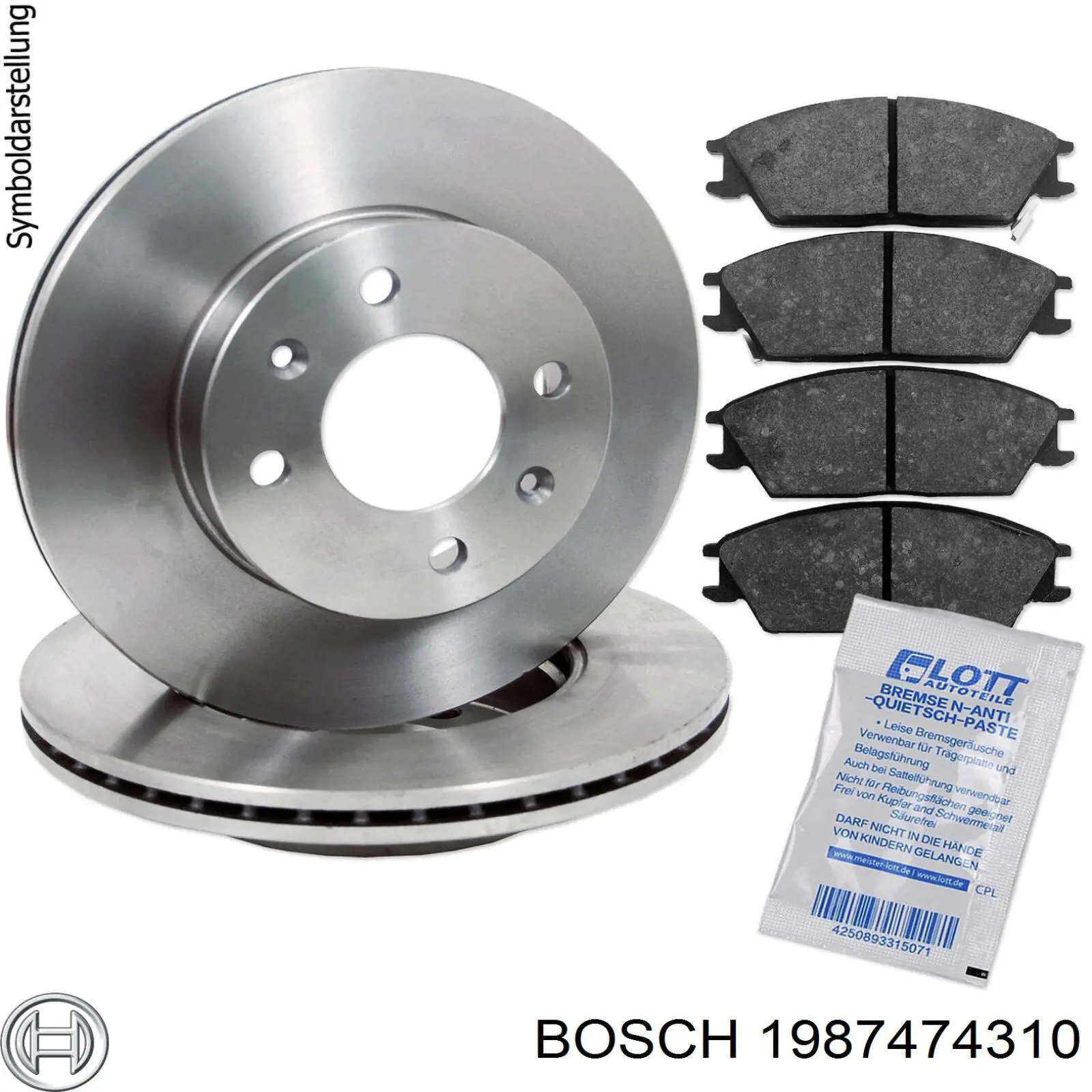 Комплект пружинок крепления передних дисковых колодок Bosch 1987474310