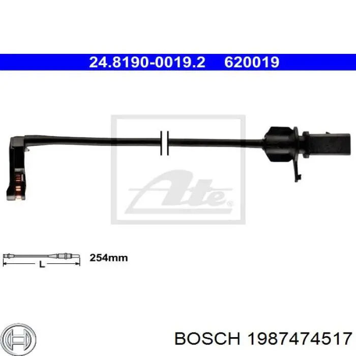 Contacto de aviso, desgaste de los frenos 1987474517 Bosch