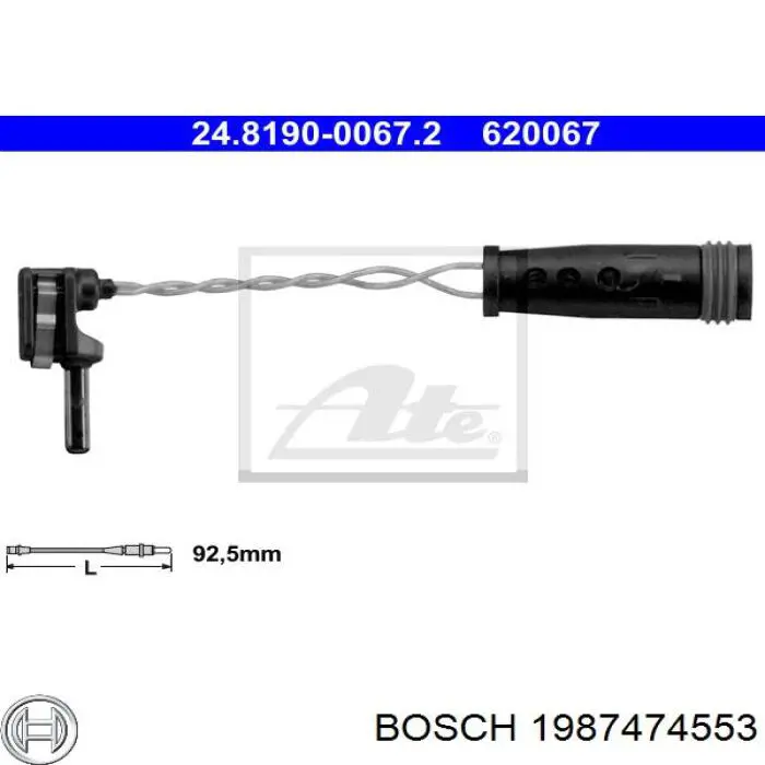 1987474553 Bosch sensor dianteiro de desgaste das sapatas do freio