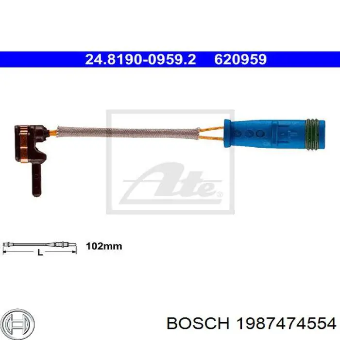 1987474554 Bosch sensor dianteiro de desgaste das sapatas do freio