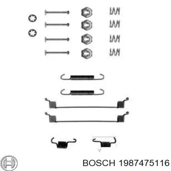 Купить 1987475116 Bosch Монтажный комплект задних барабанных колодок