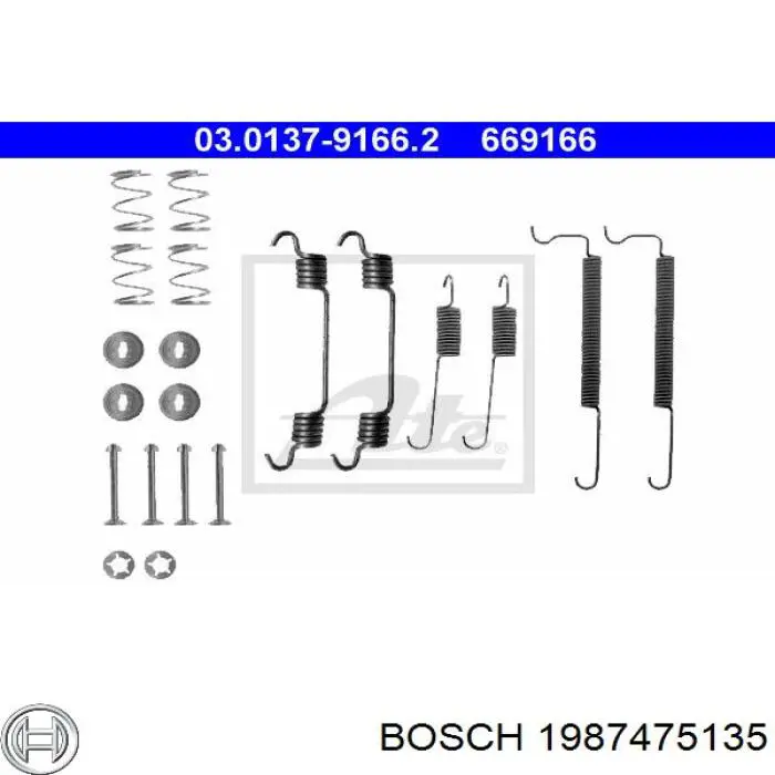 Купить 1987475135 Bosch Монтажный комплект задних барабанных колодок