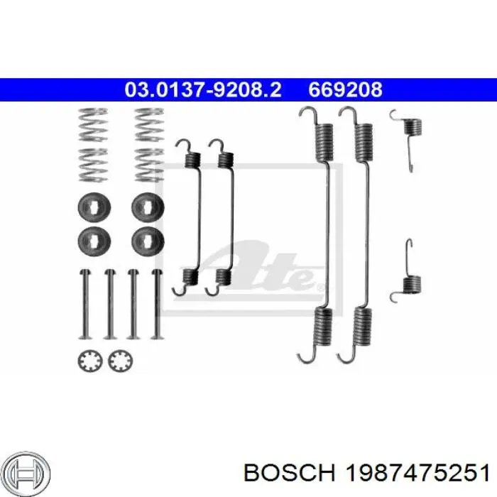 Купить 1987475251 Bosch Монтажный комплект задних барабанных колодок