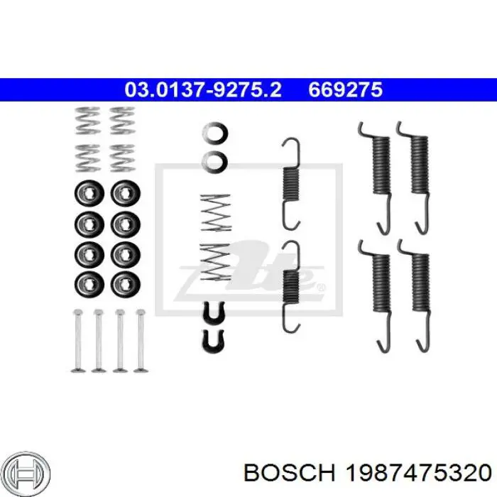 Установочный комплект задних барабанных колодок Bosch 1987475320 цена, от 9.34 USD