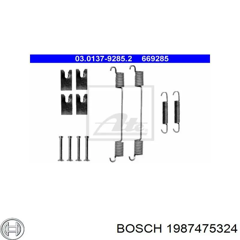 Купить 1987475324 Bosch Монтажный комплект задних барабанных колодок