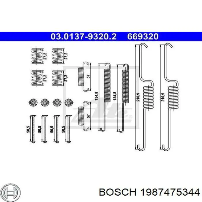 Монтажный комплект задних барабанных колодок 1987475344 Bosch