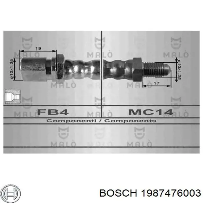 Купить 1987476003 Bosch Задний тормозной шланг