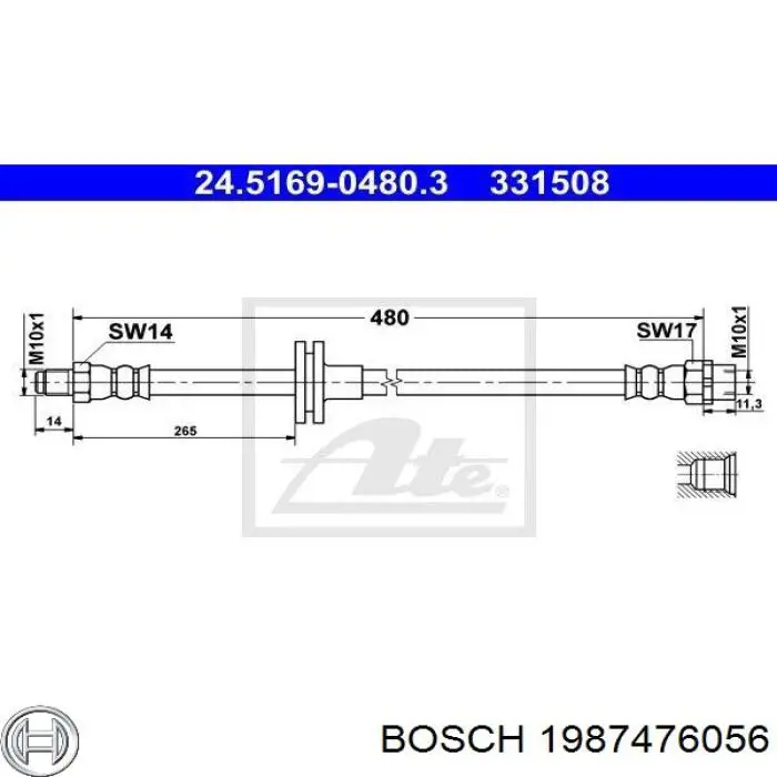 Шланг тормозной передний Bosch 1987476056 цена, от 15.20 USD