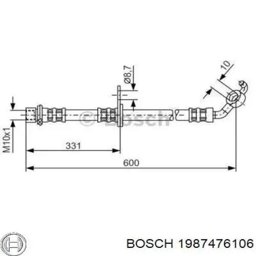 Шланг тормозной передний правый Bosch 1987476106