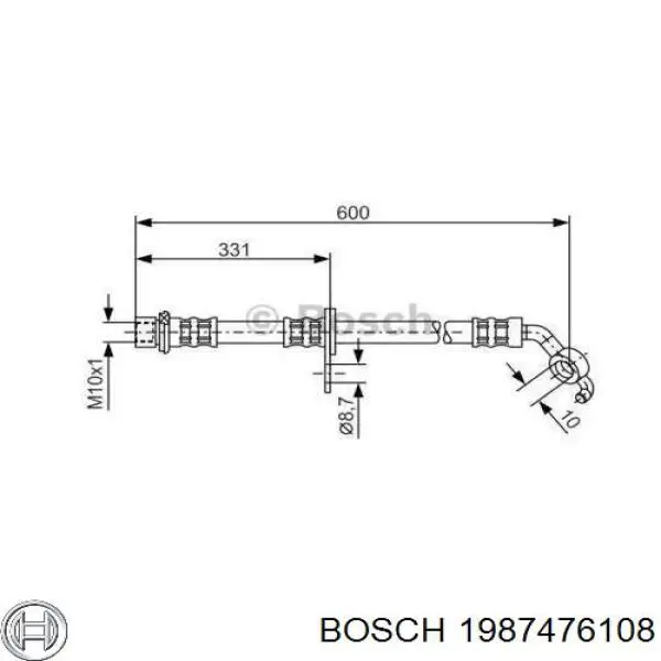 Шланг тормозной передний левый Bosch 1987476108