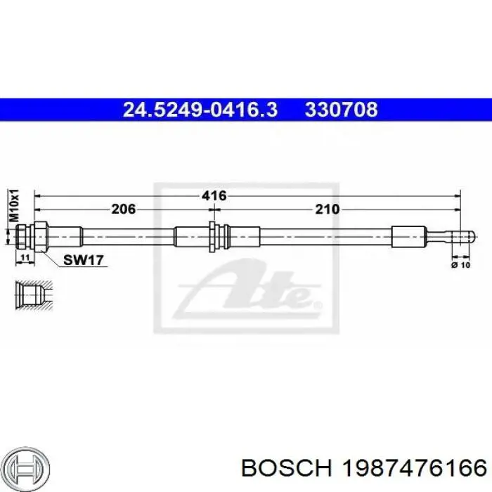 Тормозной шланг задний Bosch 1987476166 цена, от 13.91 USD
