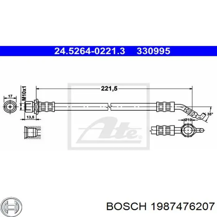 Задний тормозной шланг 1987476207 Bosch