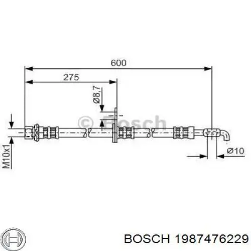 1 987 476 229 Bosch шланг тормозной задний правый