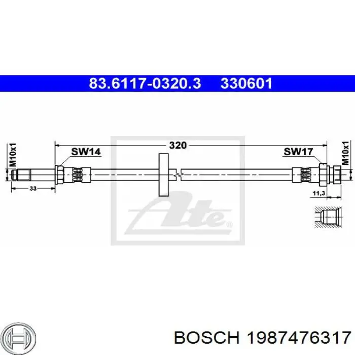 Купить 1987476317 Bosch Шланг тормозной передний