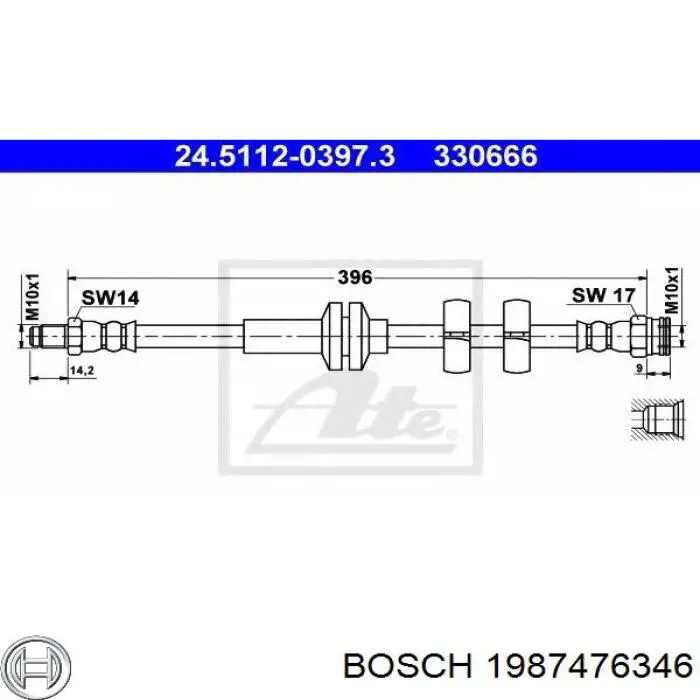 Шланг тормозной передний Bosch 1987476346