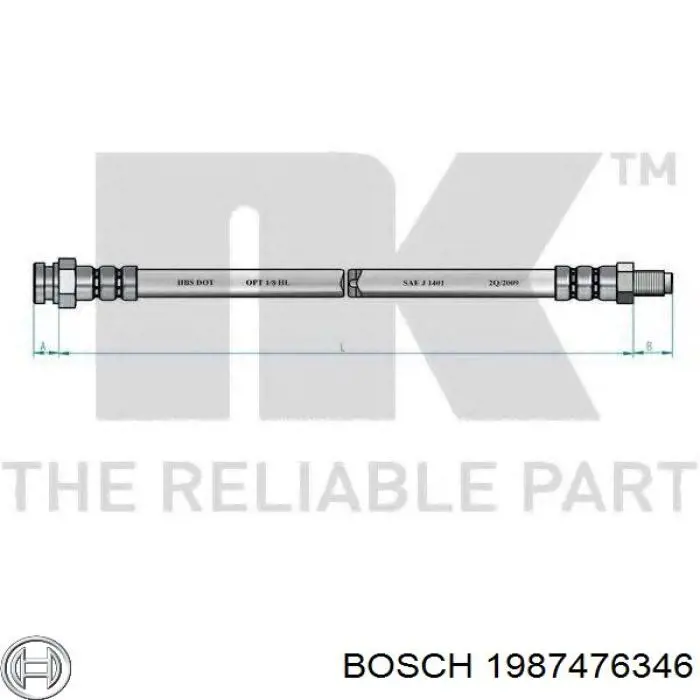 Шланг гальмівний передній 1987476346 Bosch