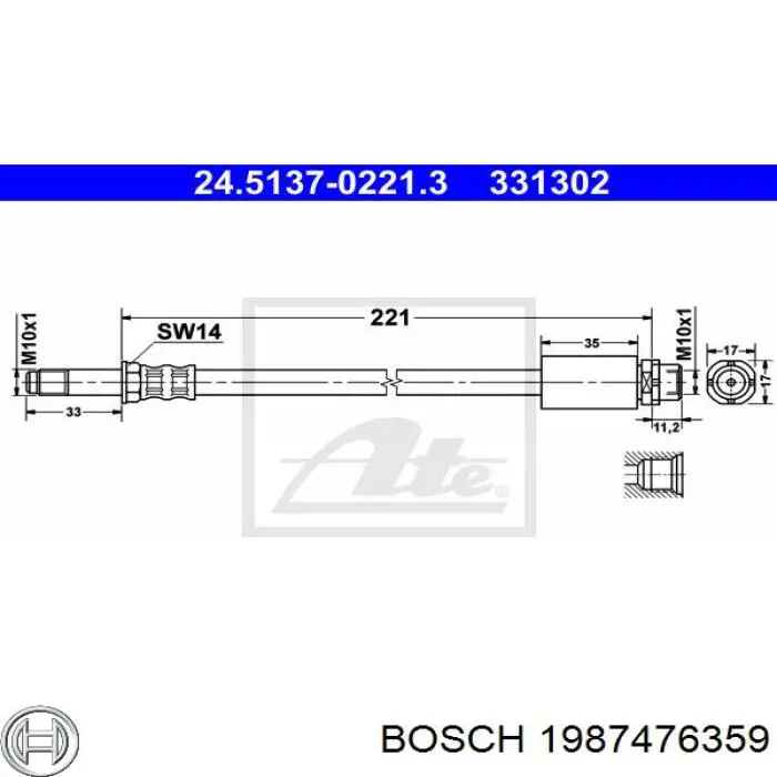 Купить 1987476359 Bosch Задний тормозной шланг